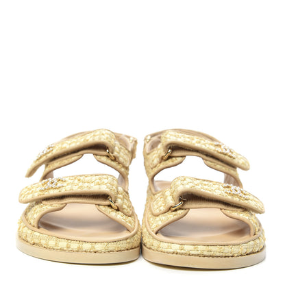 Chanel Braided Fabric Velcro Dad Sandals 36.5 Beige 2 of 9