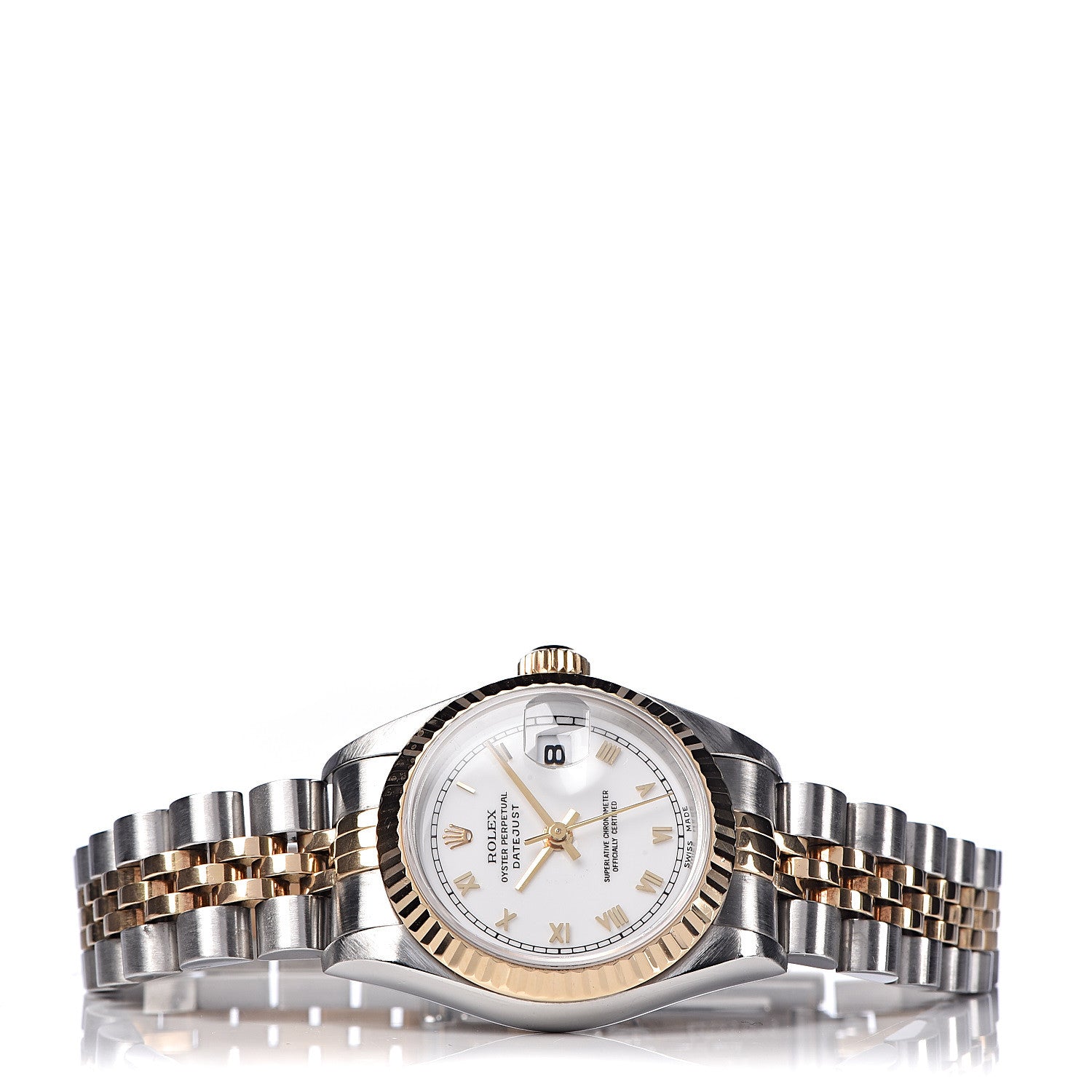 Rolex Stainless Steel 18K Yellow Gold 26mm Oyster Perpetual Datejust Watch White Roman 69173 3 of 7