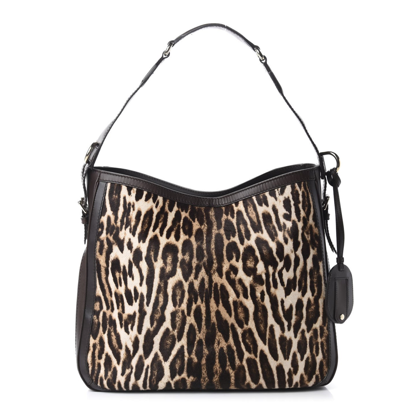 Calf Hair Leopard Print Medium Heritage Shoulder Bag Dark Brown