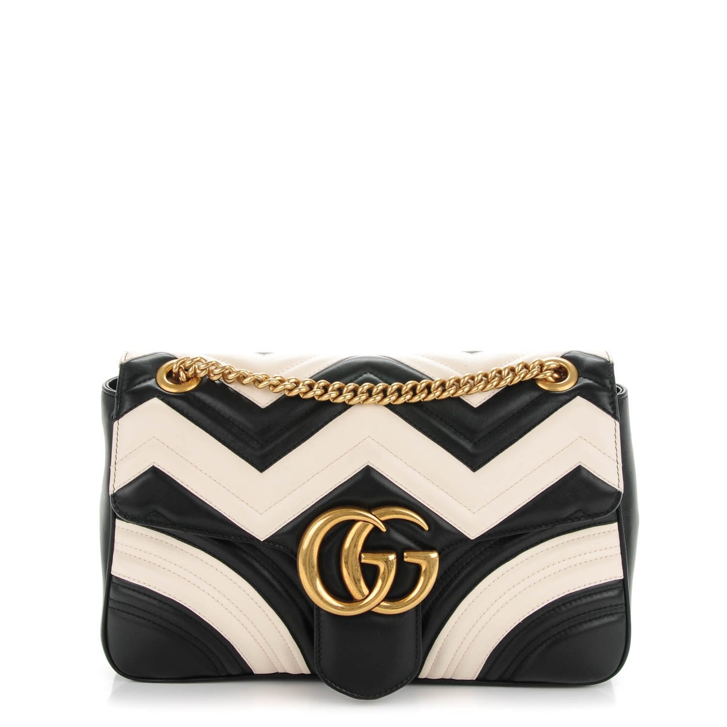 Calfskin Matelasse Medium GG Marmont Shoulder Bag Black White