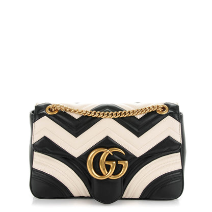 Gucci Calfskin Matelasse Medium GG Marmont Shoulder Bag Black White 1 of 7
