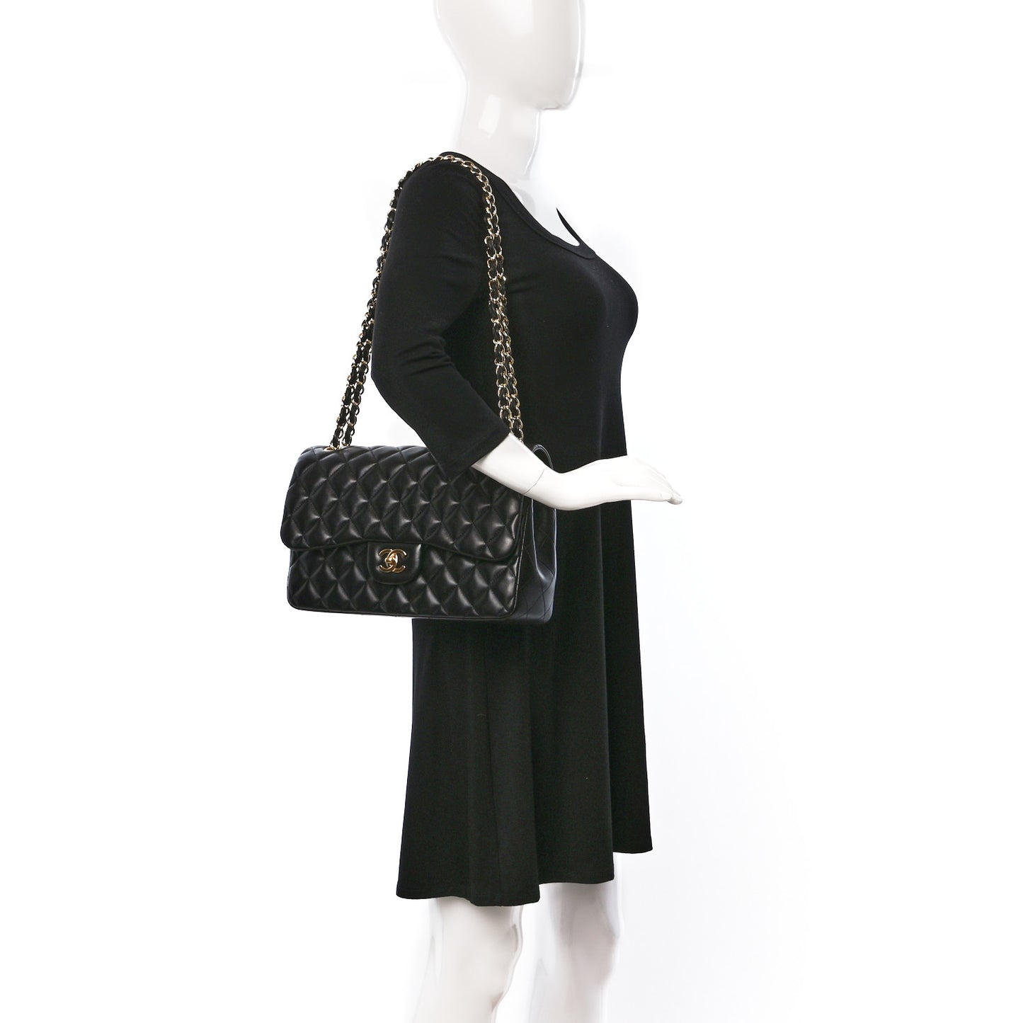 Lambskin Quilted Jumbo Double Flap Black