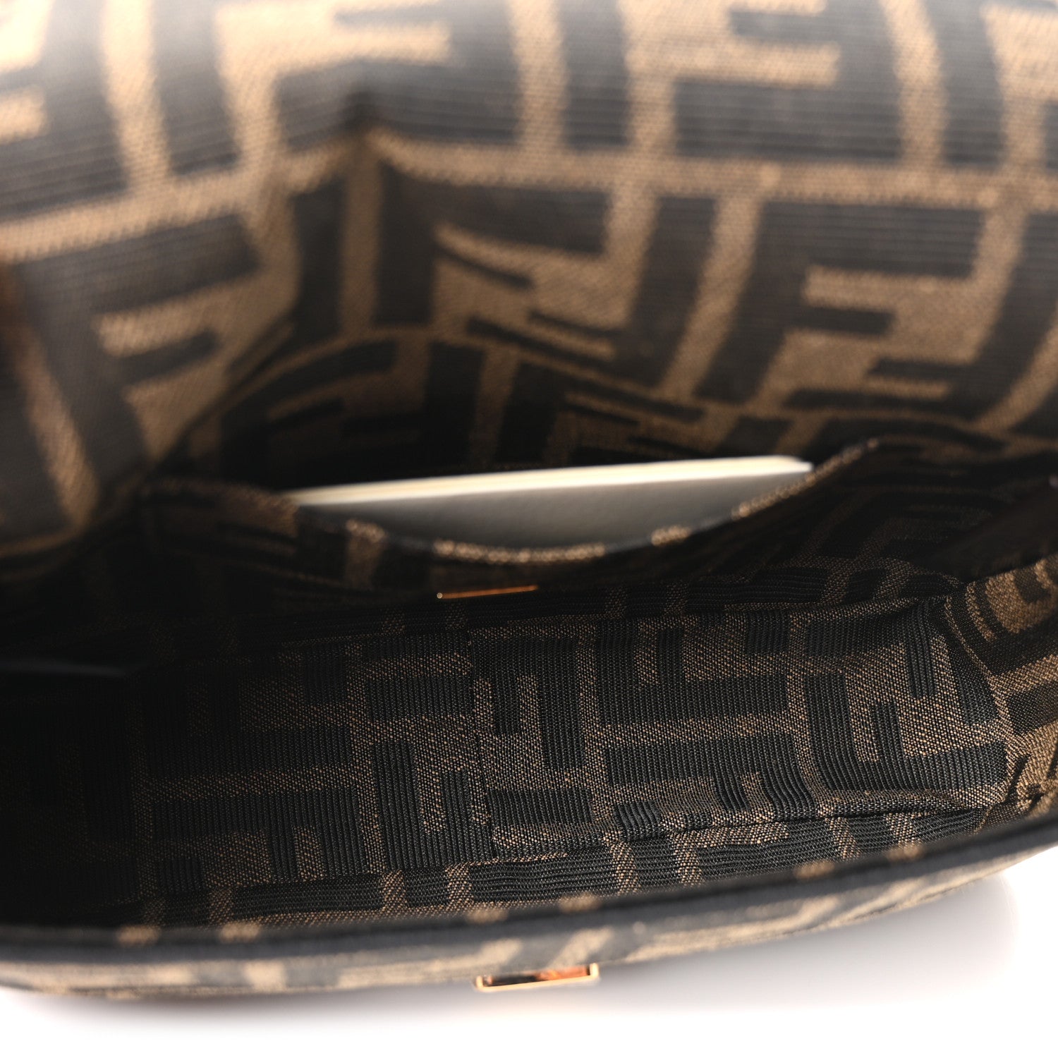 Fendi Fabric Jacquard FF 1974 Mini Baguette Tobacco Moro Black