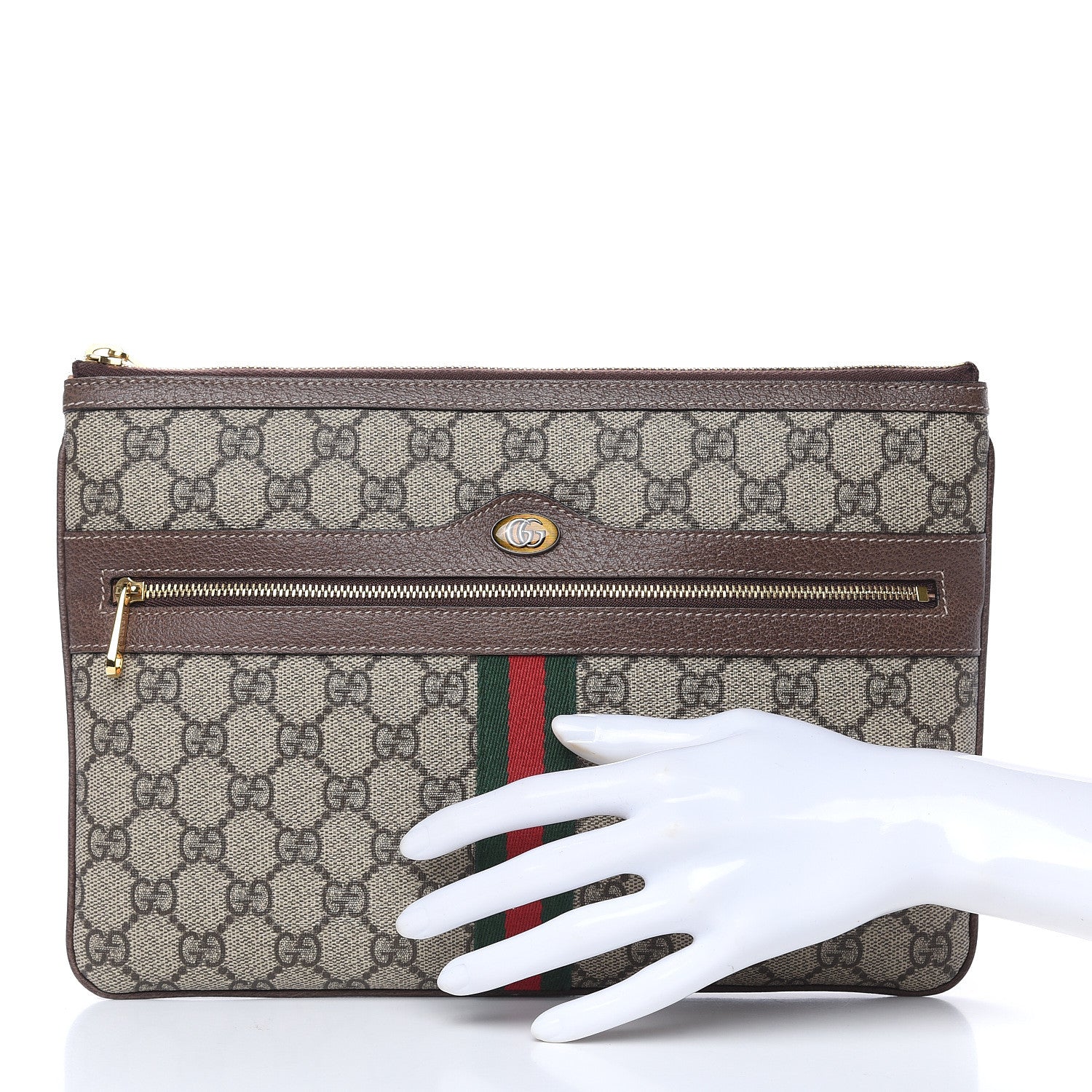 Gucci GG Supreme Monogram Large Ophidia Pouch Clutch Brown 2 of 10