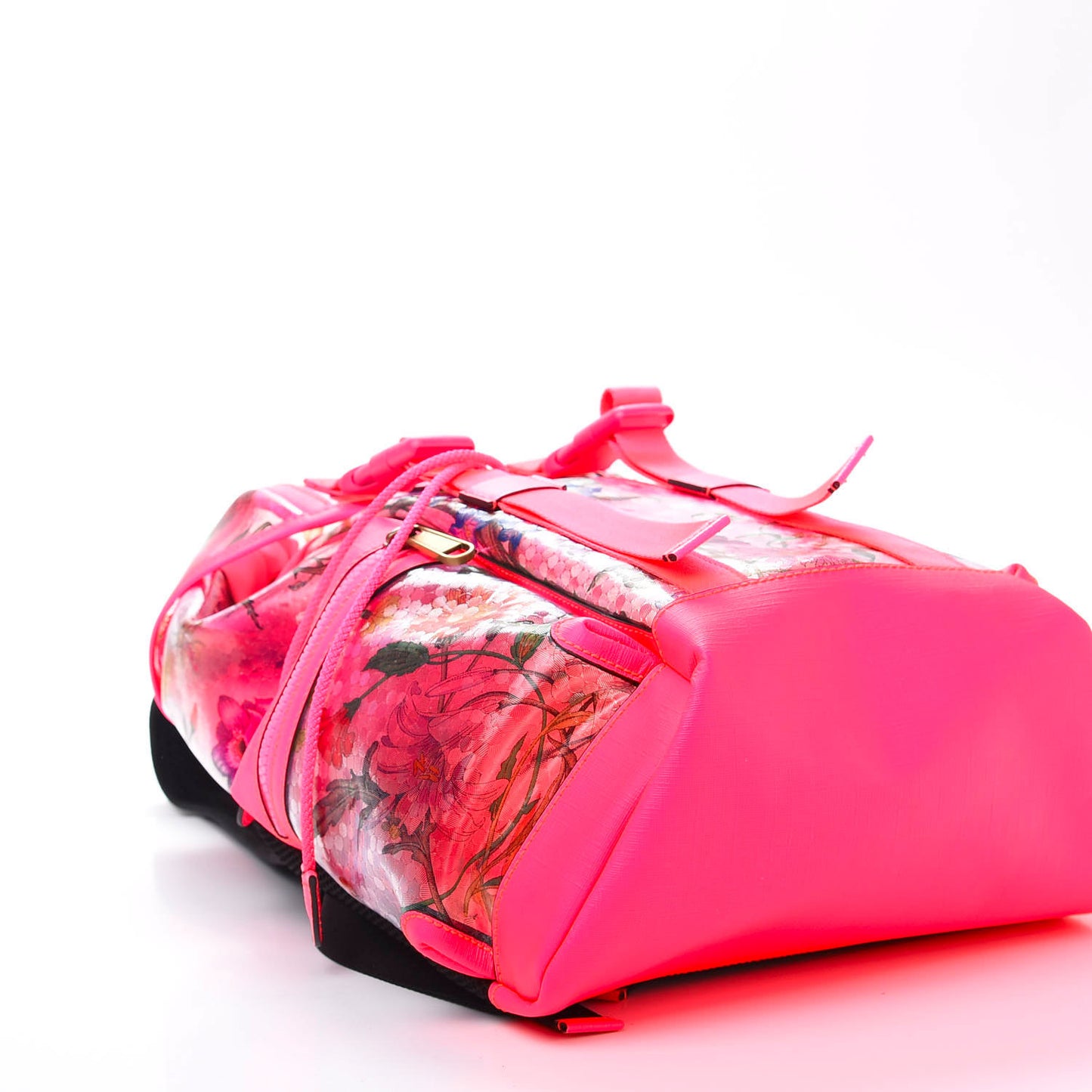 PVC Floral Double Buckle Backpack Fuchsia