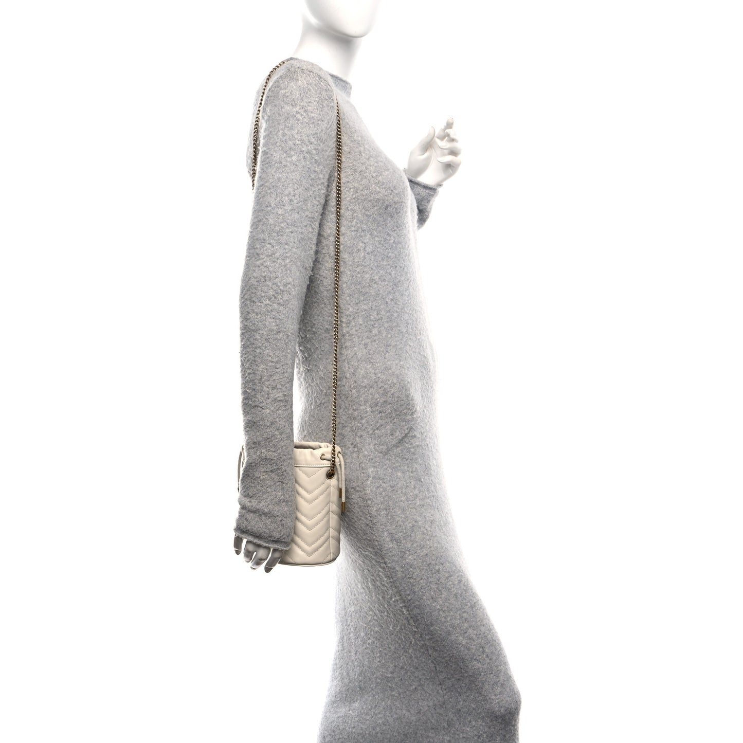 Calfskin Matelasse Mini GG Marmont 2.0 Bucket Bag White