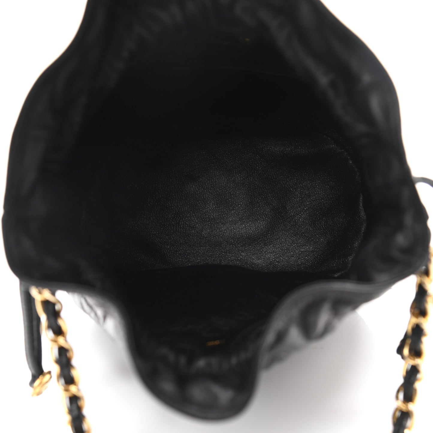 Lambskin Quilted Drawstring Shoulder Bag Black