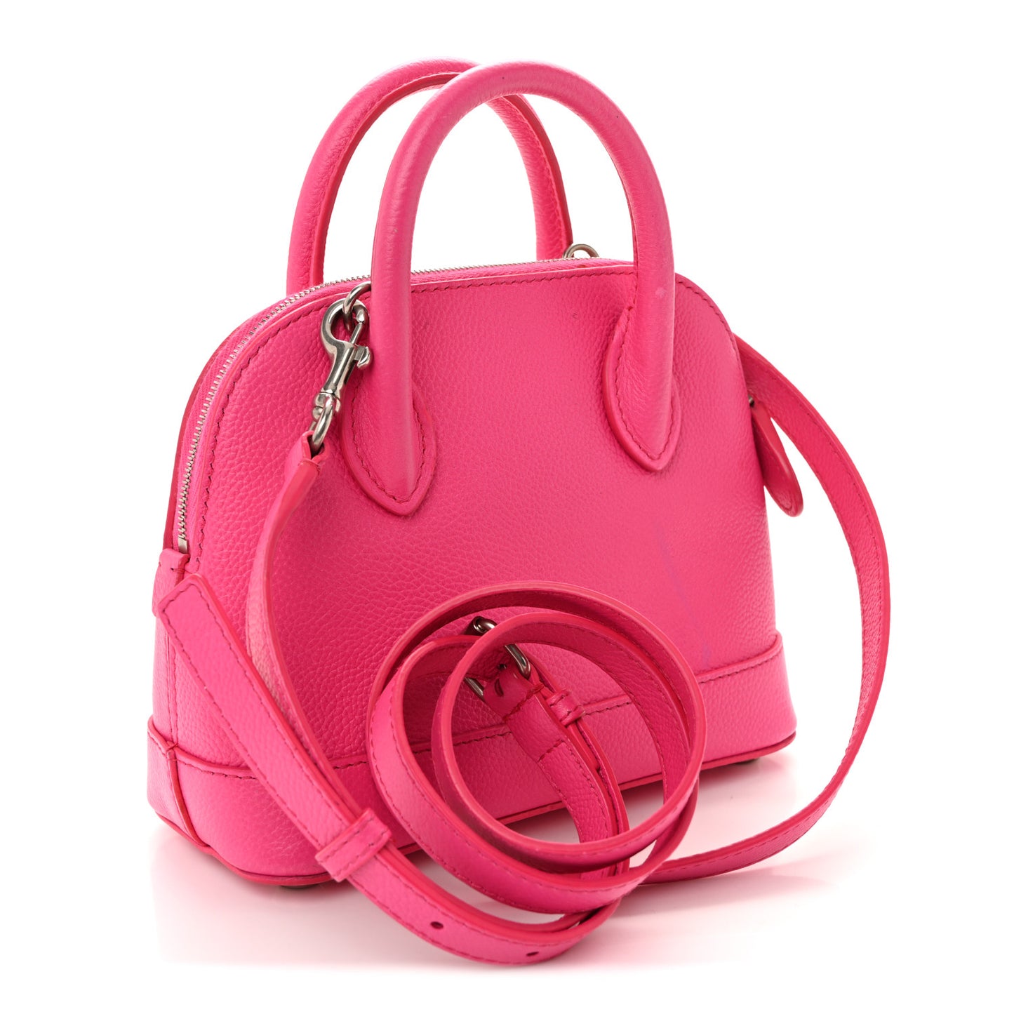 Signature Grained Calfskin Logo XXS Ville Top Handle Bag Fuchsia