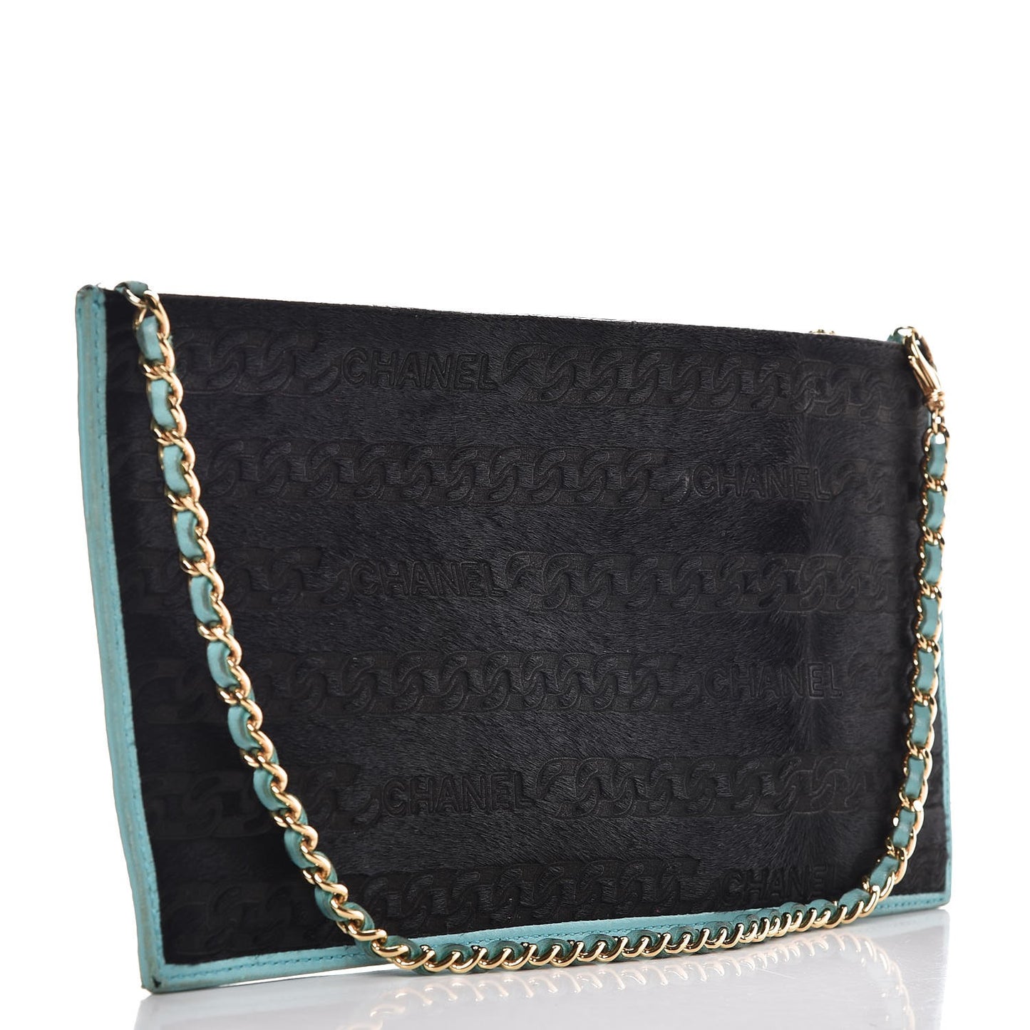 Lambskin Pony Hair Chain Embossed Logo Shoulder Bag Black