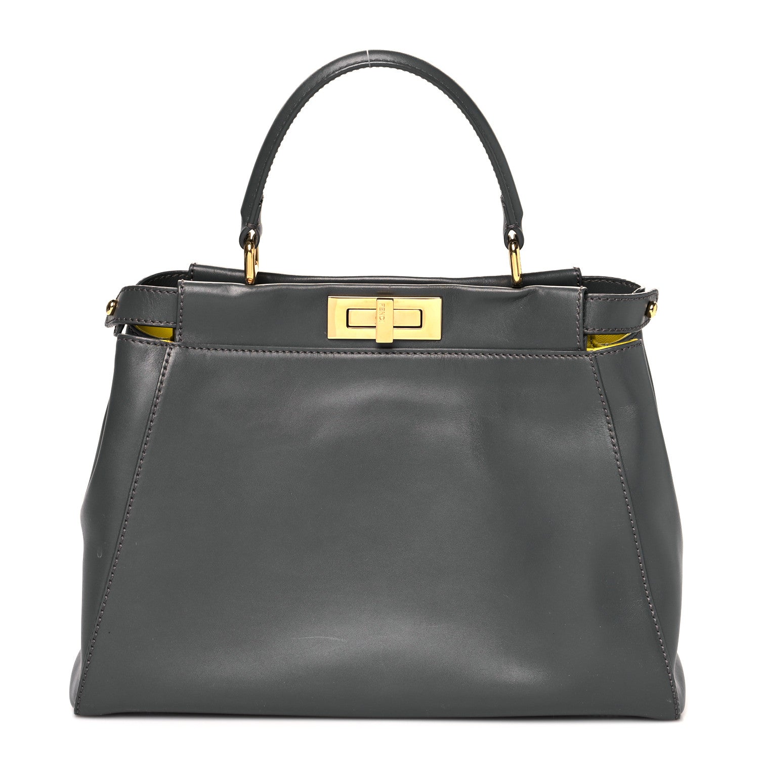 Fendi Vitello Morgan Shiny Nappa Medium Peekaboo Iconic Satchel Piombo Lime 1 of 8