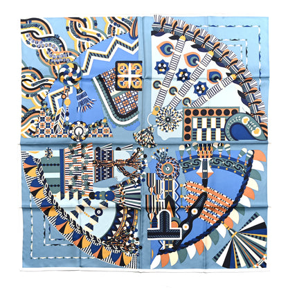 Hermes Silk Haute Parure Scarf 90 Bleu Jean Beige Dore Ciel 1 of 4