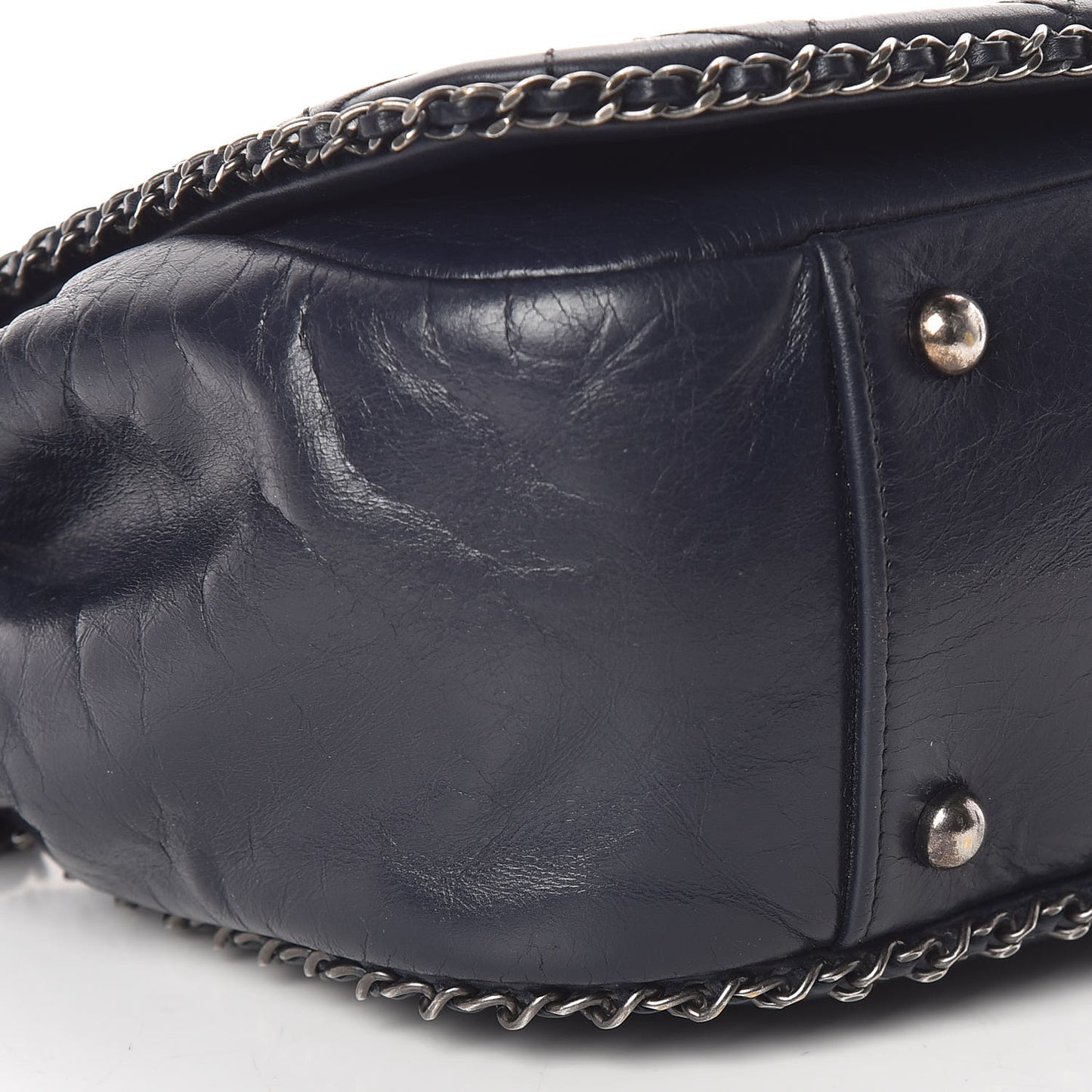 Glazed Calfskin Quilted Small CC Enchained Accordion Flap Dark Navy Blue