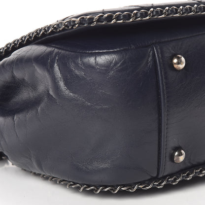 Chanel Glazed Calfskin Quilted Small CC Enchained Accordion Flap Dark Navy Blue 5 of 9