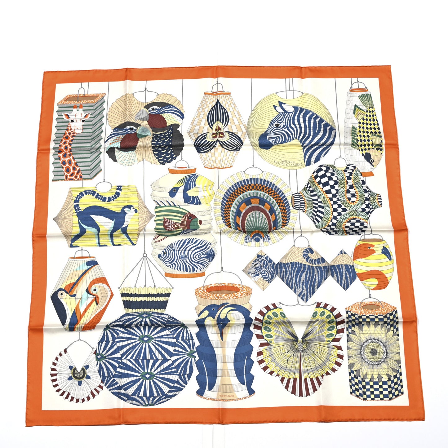 Silk Lanternes Ballons et Cocardes Scarf 90 Orange Creme Vert