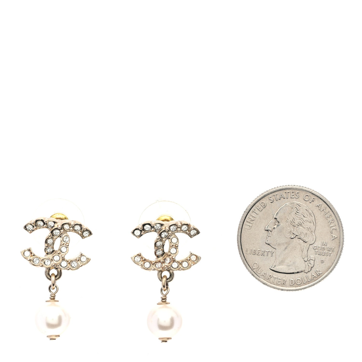 Chanel Crystal Pearl CC Drop Earrings Gold 2 of 5