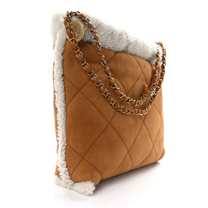 Chanel Suede Shearling Quilted Small Chanel 22 Brown White 2 of 14
