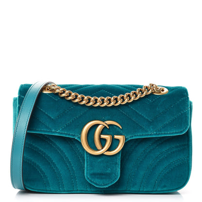 Gucci Velvet Matelasse Mini GG Marmont Shoulder Bag Pavone Cyan 1 of 7
