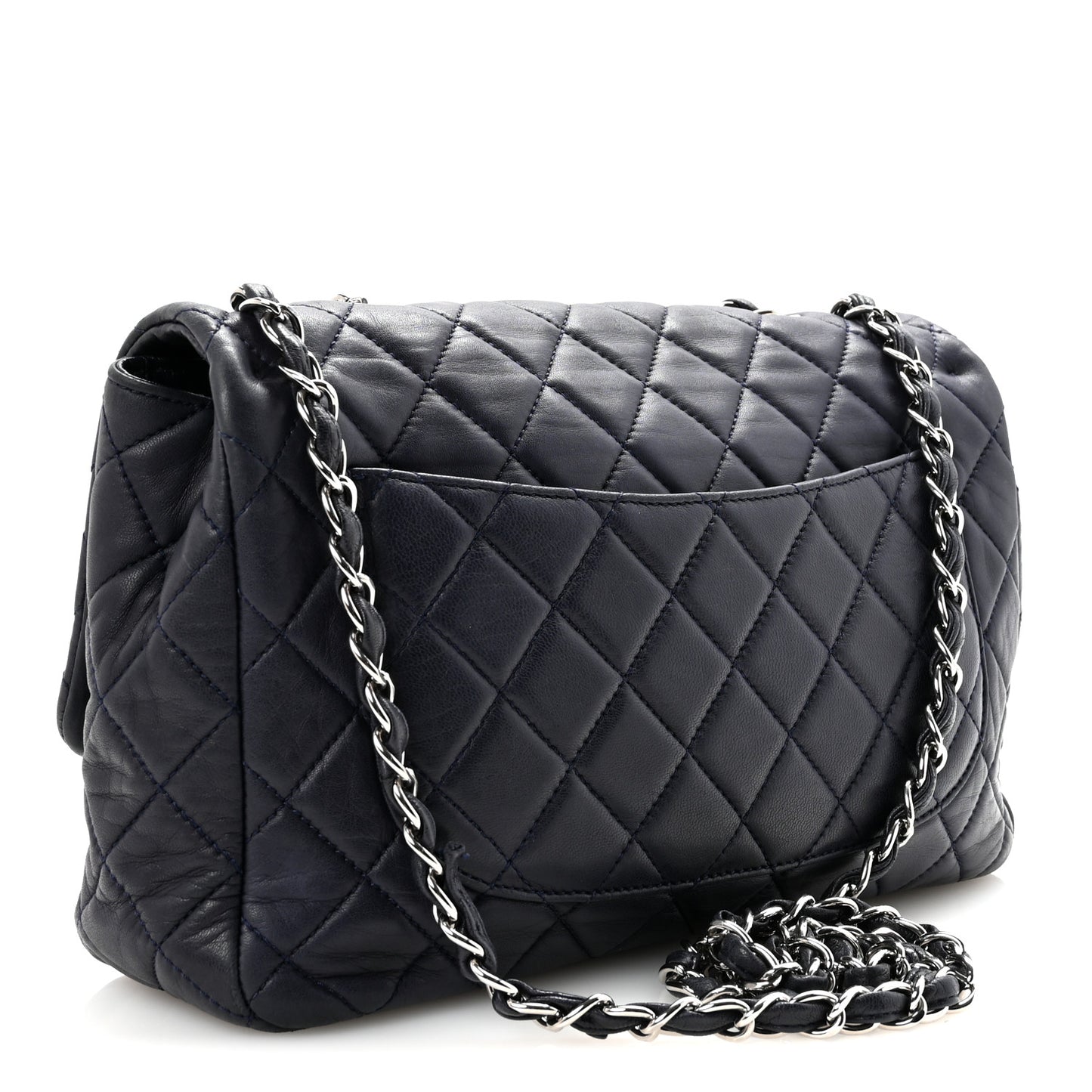 Lambskin Quilted Jumbo Single Flap Navy