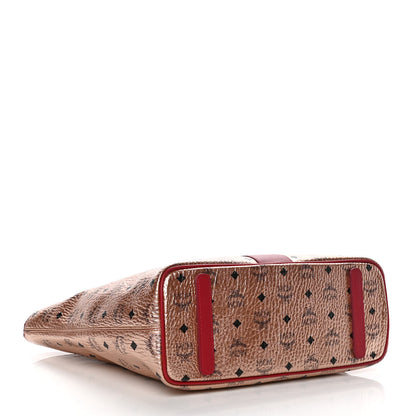 MCM Metallic Visetos Medium Anya Shopper Tote Champagne Gold Red 4 of 9