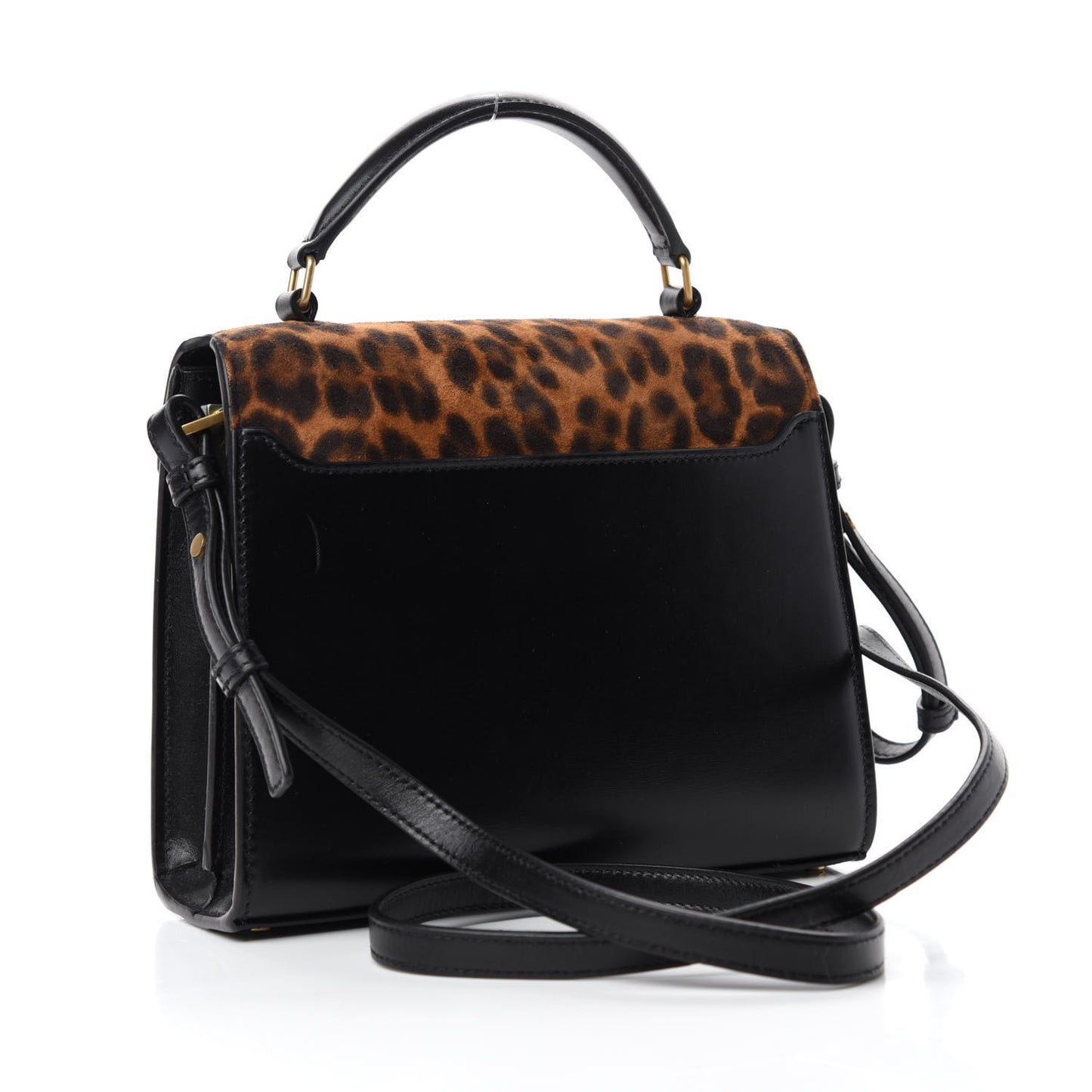 Suede Leopard Print Mini Classic Monogram Cassandra Top Handle Manto Naturale Black