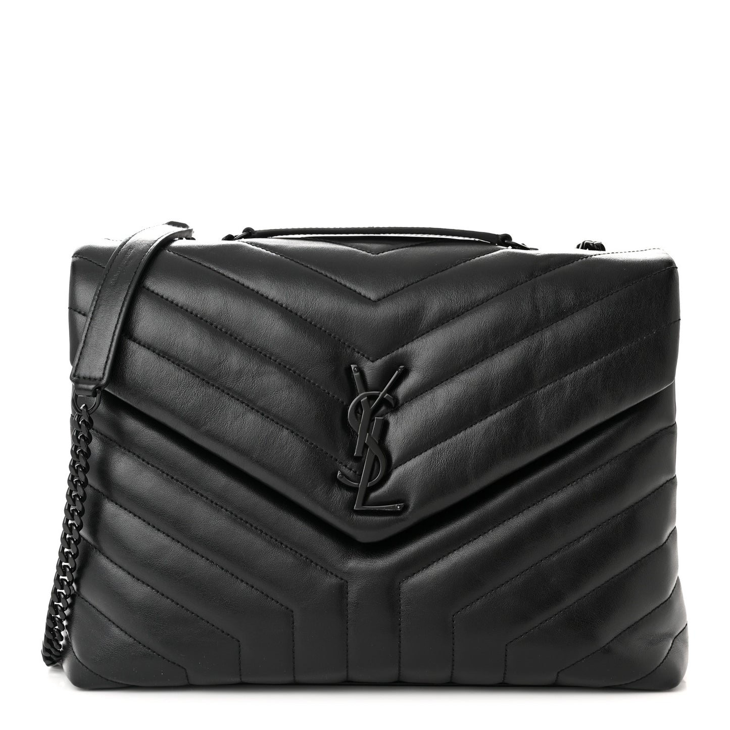 Calfskin Y Quilted Monogram Monochrome Medium Loulou Chain Satchel Black