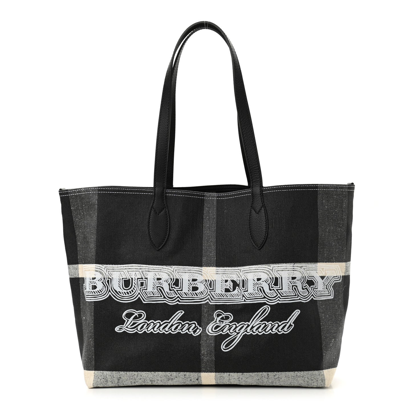 Coated Canvas Mega Check Medium Doodle Tote Black White