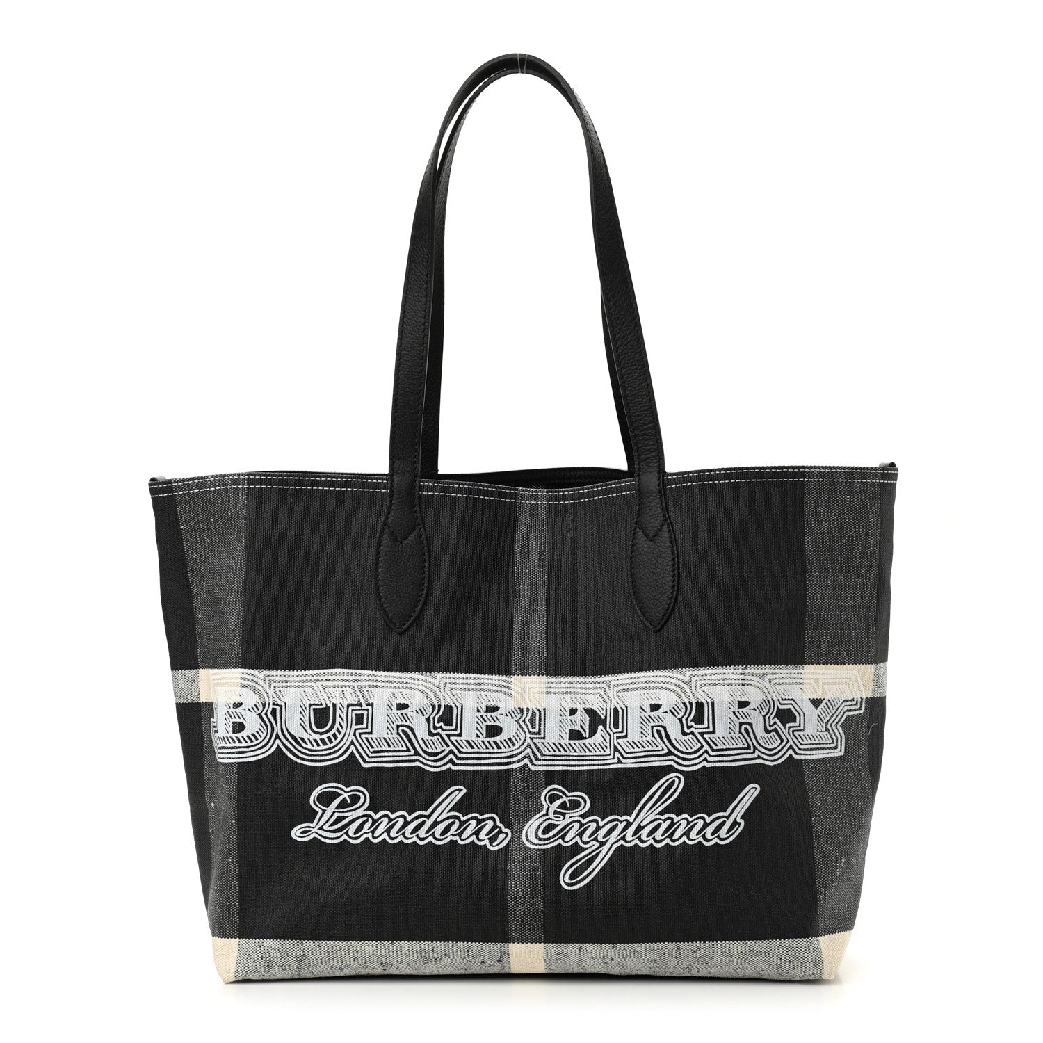 Burberry Coated Canvas Mega Check Medium Doodle Tote Black White 1 of 10