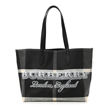 Burberry Coated Canvas Mega Check Medium Doodle Tote Black White 1 of 10