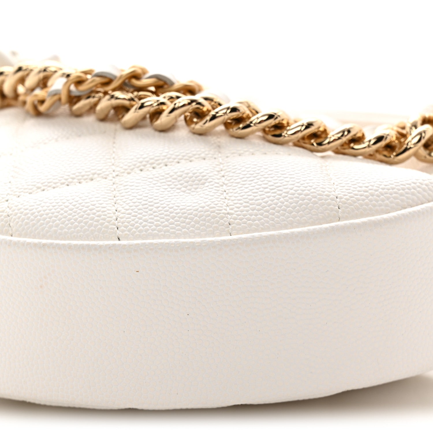 Chanel Shiny Caviar Quilted Bow Pouch Hobo White 10 of 13