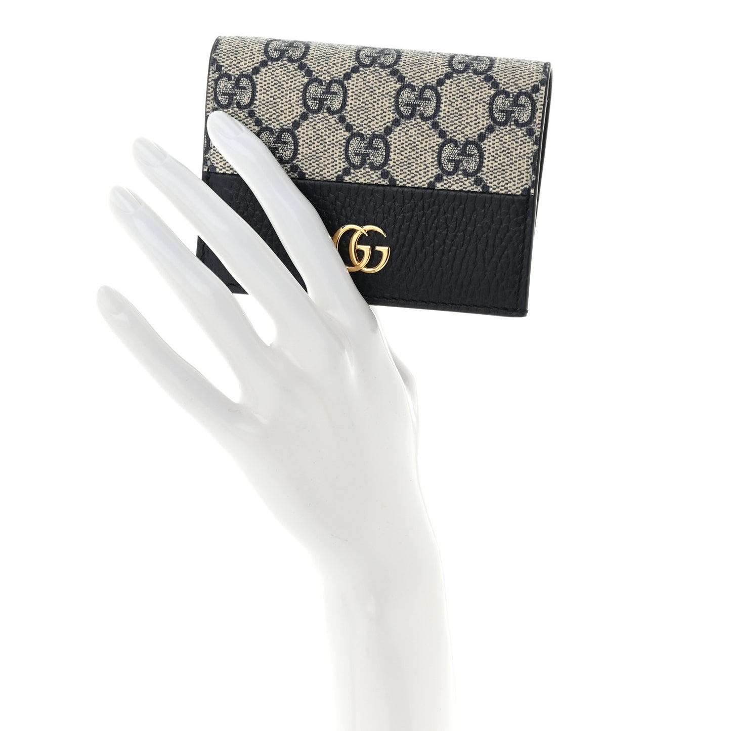 Dollar Calfskin GG Supreme Monogram GG Marmont Card Case Navy Beige Ebony