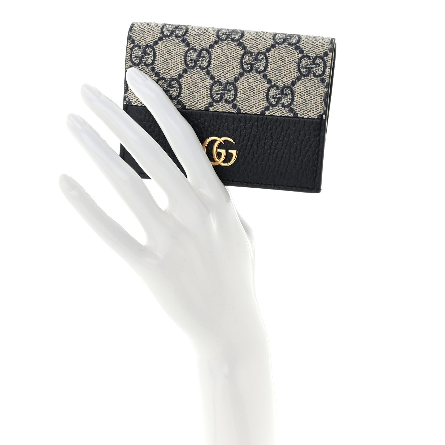 Gucci Dollar Calfskin GG Supreme Monogram GG Marmont Card Case Navy Beige Ebony 2 of 8