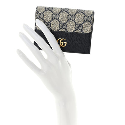 Gucci Dollar Calfskin GG Supreme Monogram GG Marmont Card Case Navy Beige Ebony 2 of 8