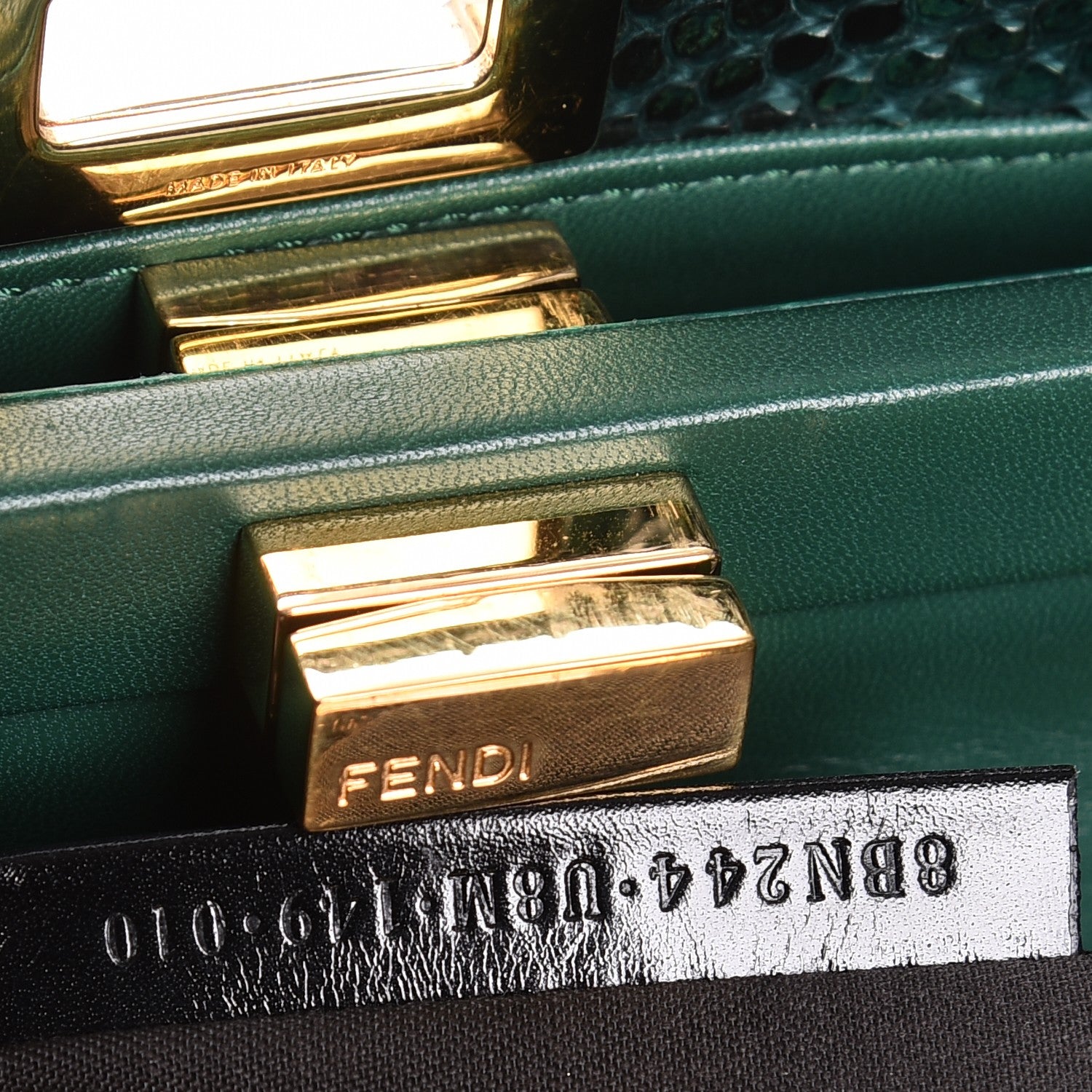 Fendi Snakeskin Shiny Nappa Mini Peekaboo Iconic Satchel Green 10 of 11