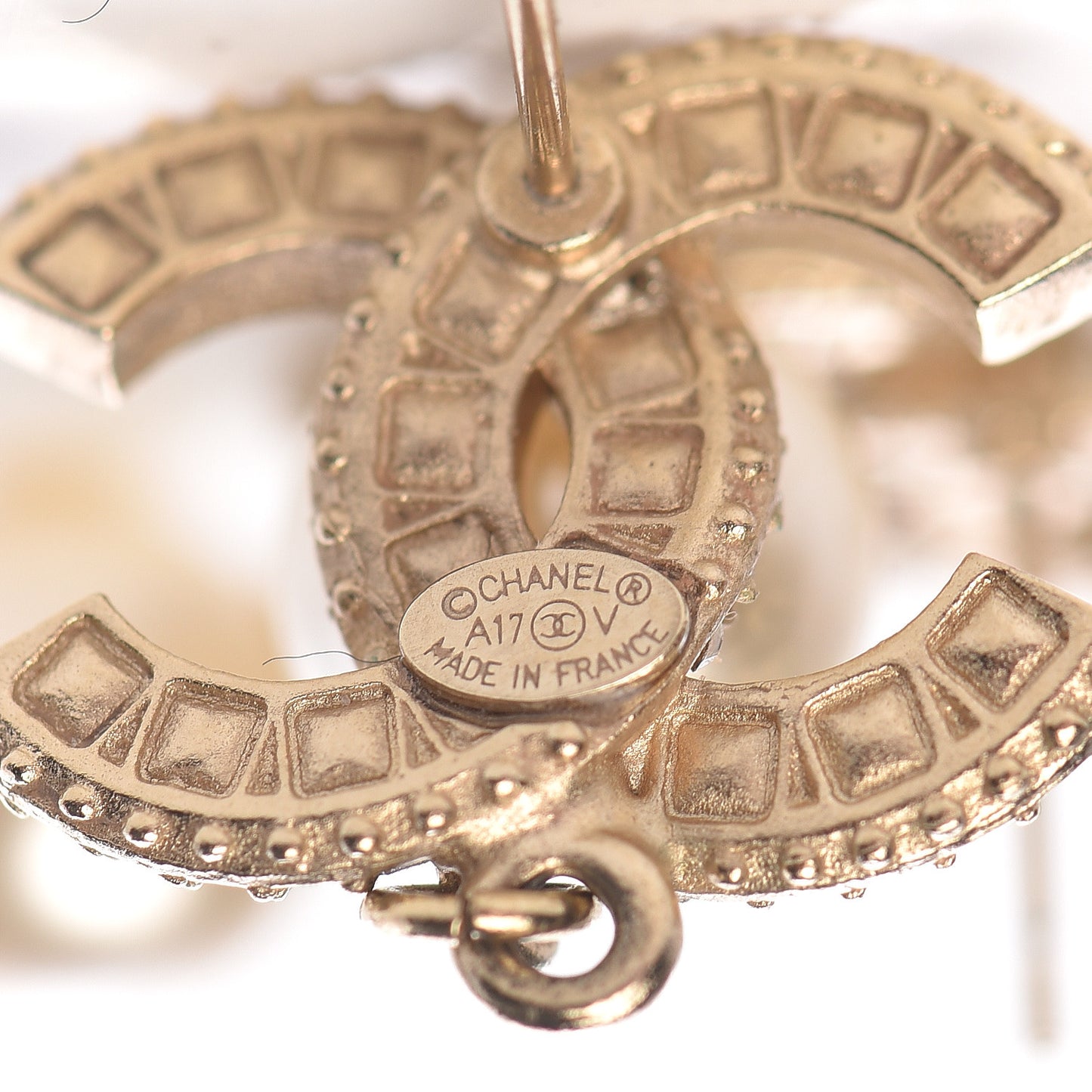 Crystal Pearl CC Drop Earrings Gold