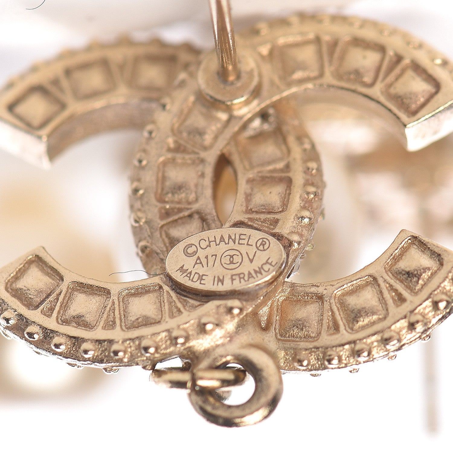 Chanel Crystal Pearl CC Drop Earrings Gold 4 of 5