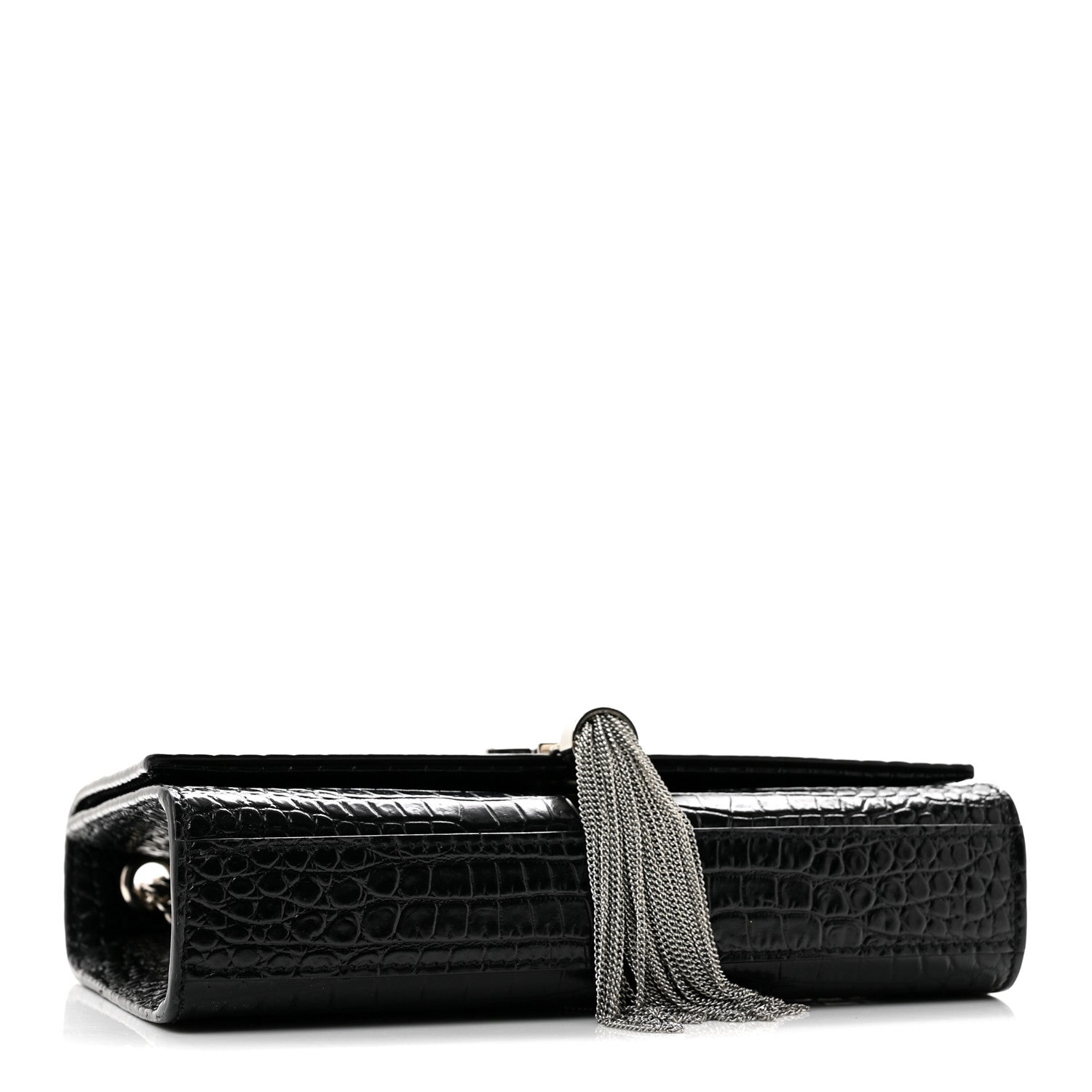 Saint Laurent Calfskin Crocodile Embossed Small Classic Monogram Kate Tassel Satchel Black 4 of 13