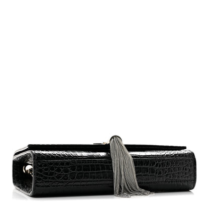 Saint Laurent Calfskin Crocodile Embossed Small Classic Monogram Kate Tassel Satchel Black 4 of 13