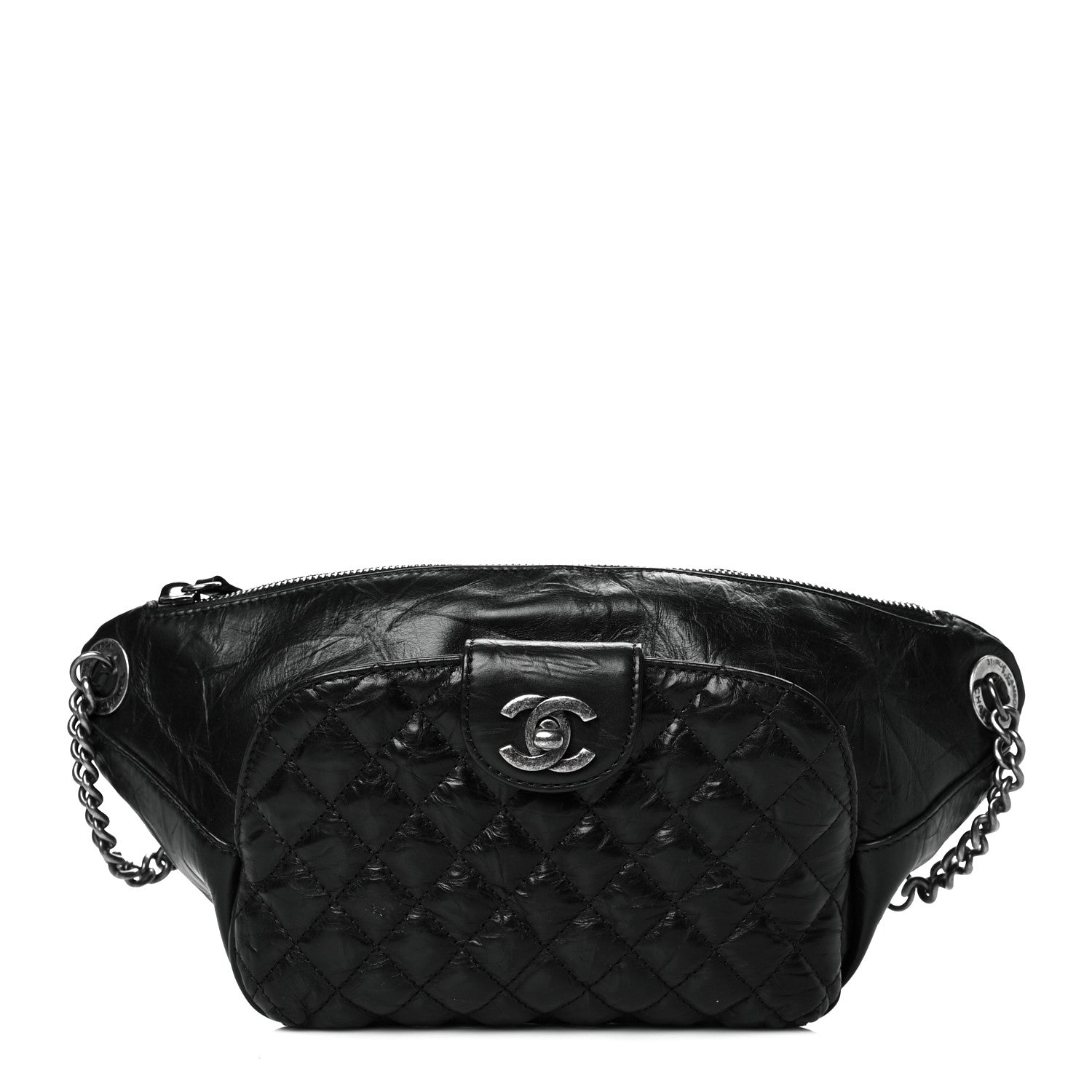 Chanel Crumpled Calfskin Quilted Casual Rock Waist Bag Fanny Pack Black 1 of 9