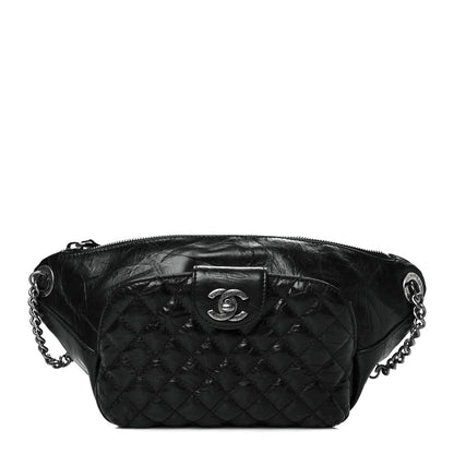 Chanel Crumpled Calfskin Quilted Casual Rock Waist Bag Fanny Pack Black 1 of 9