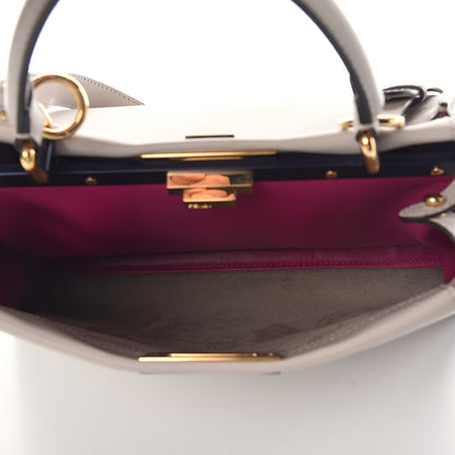 Fendi Vitello Seta Shiny Nappa Medium Peekaboo Iconic Satchel Grigio Polvere Magenta 9 of 9