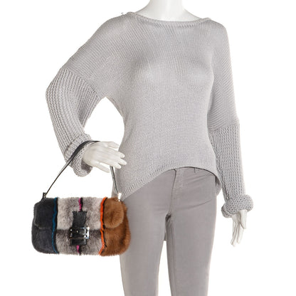 Fendi Mink Fur Striped Baguette Natural Multicolor 2 of 11