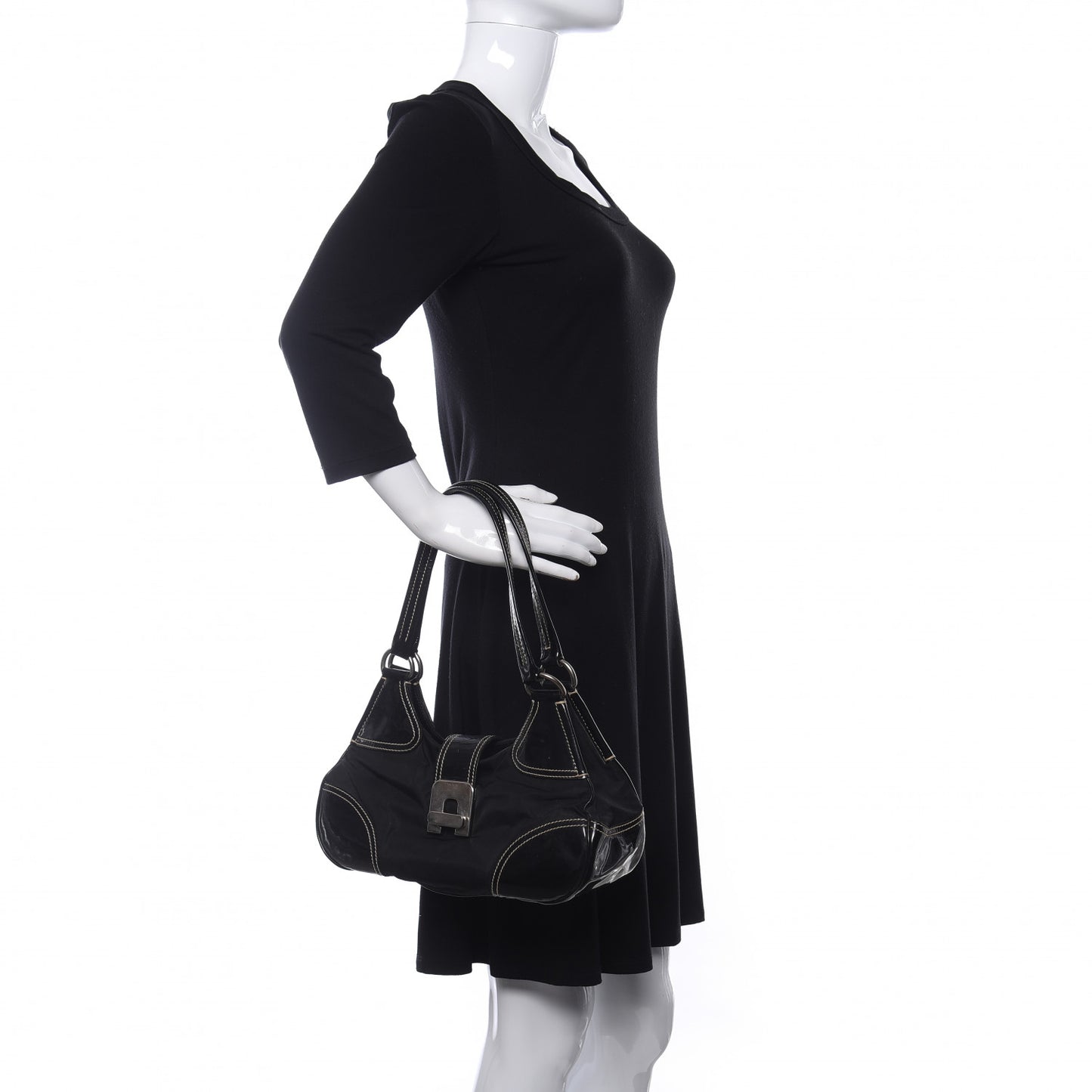 Tessuto Nylon Vernice Hobo Black