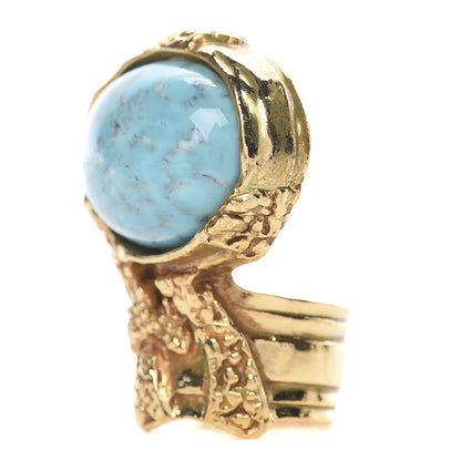 Saint Laurent Glass Cabochon Arty Ovale Ring 5 Gold Turquoise 3 of 5
