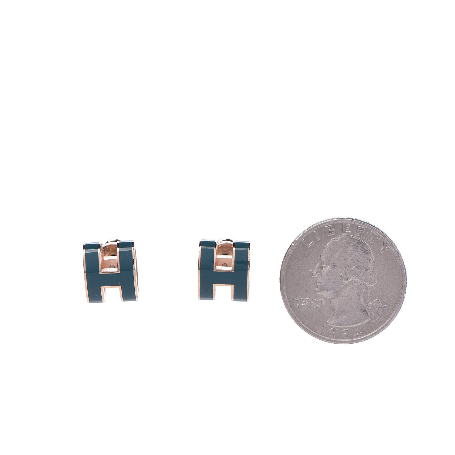 Hermes Rose Gold Lacquered Pop H Earrings Emeraude 2 of 5