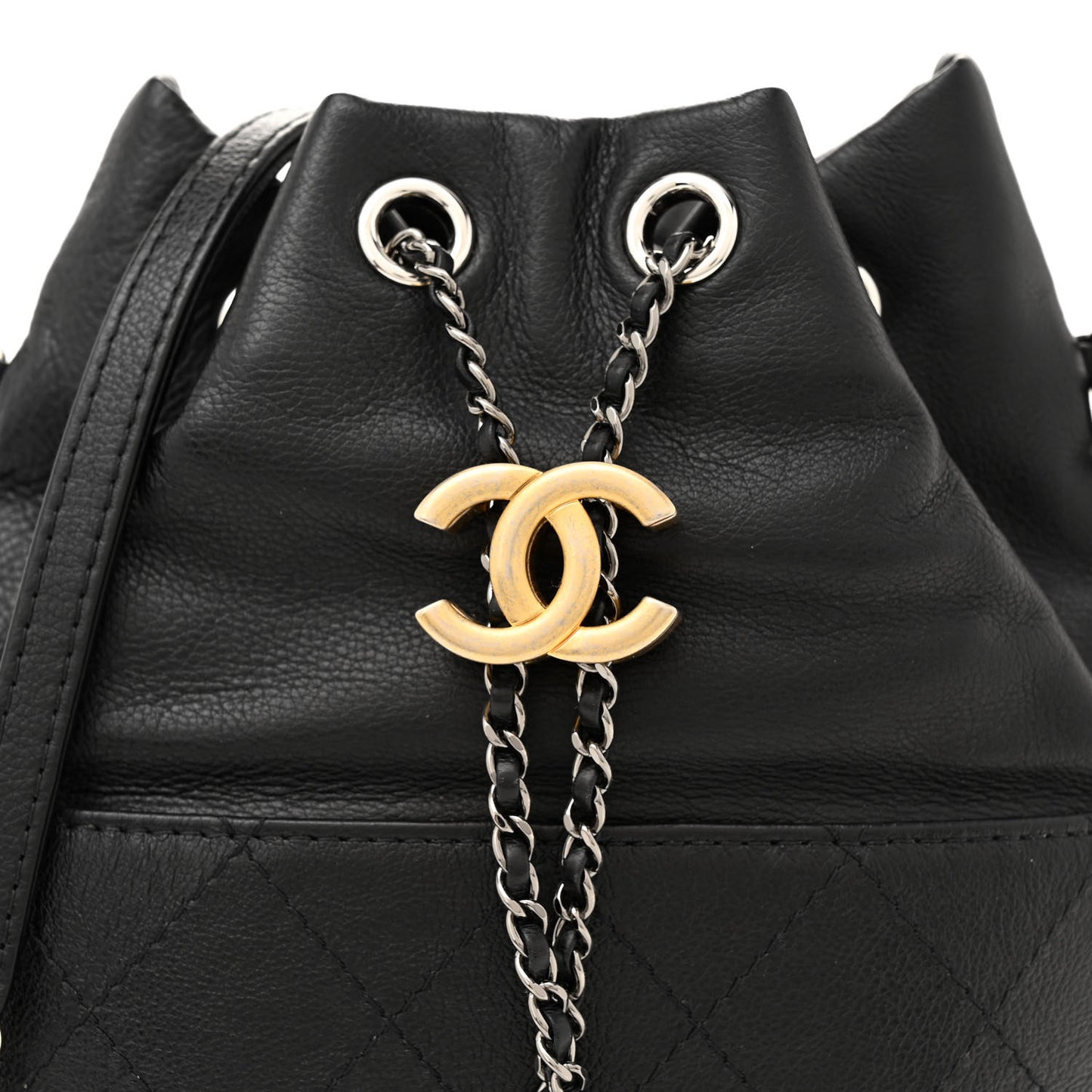 Aged Calfskin Quilted Small Gabrielle Bucket Black