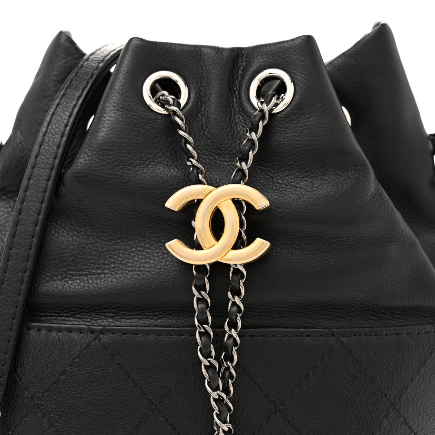 Chanel Aged Calfskin Quilted Small Gabrielle Bucket Black 8 of 10
