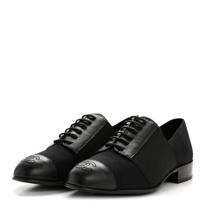 Chanel Calfskin Elastic Lace Up Cap Toe CC Loafers 35.5 Black 4 of 11