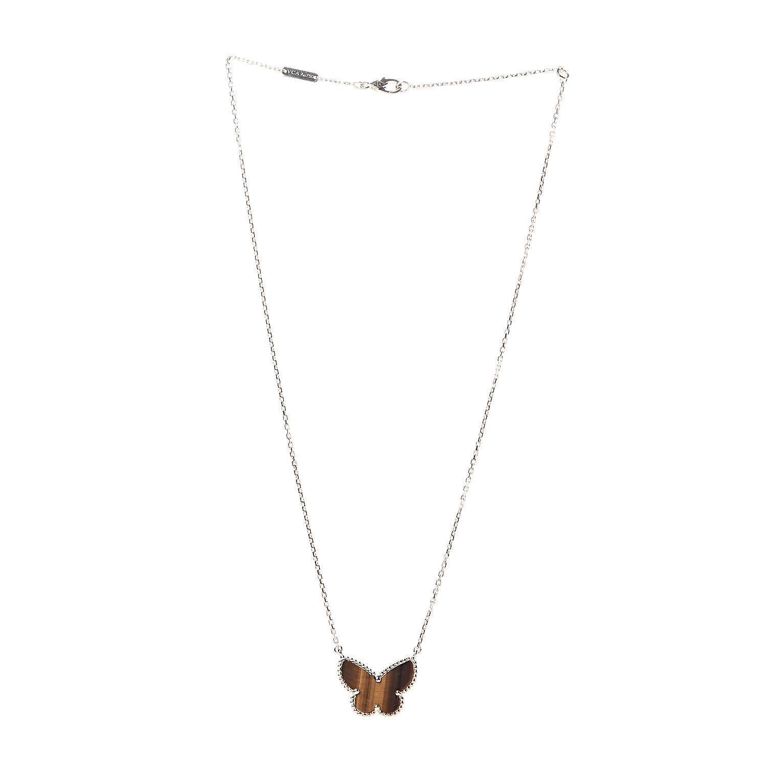 Van Cleef & Arpels 18K Yellow Gold Tiger Eye Lucky Alhambra Butterfly Pendant Necklace 3 of 6