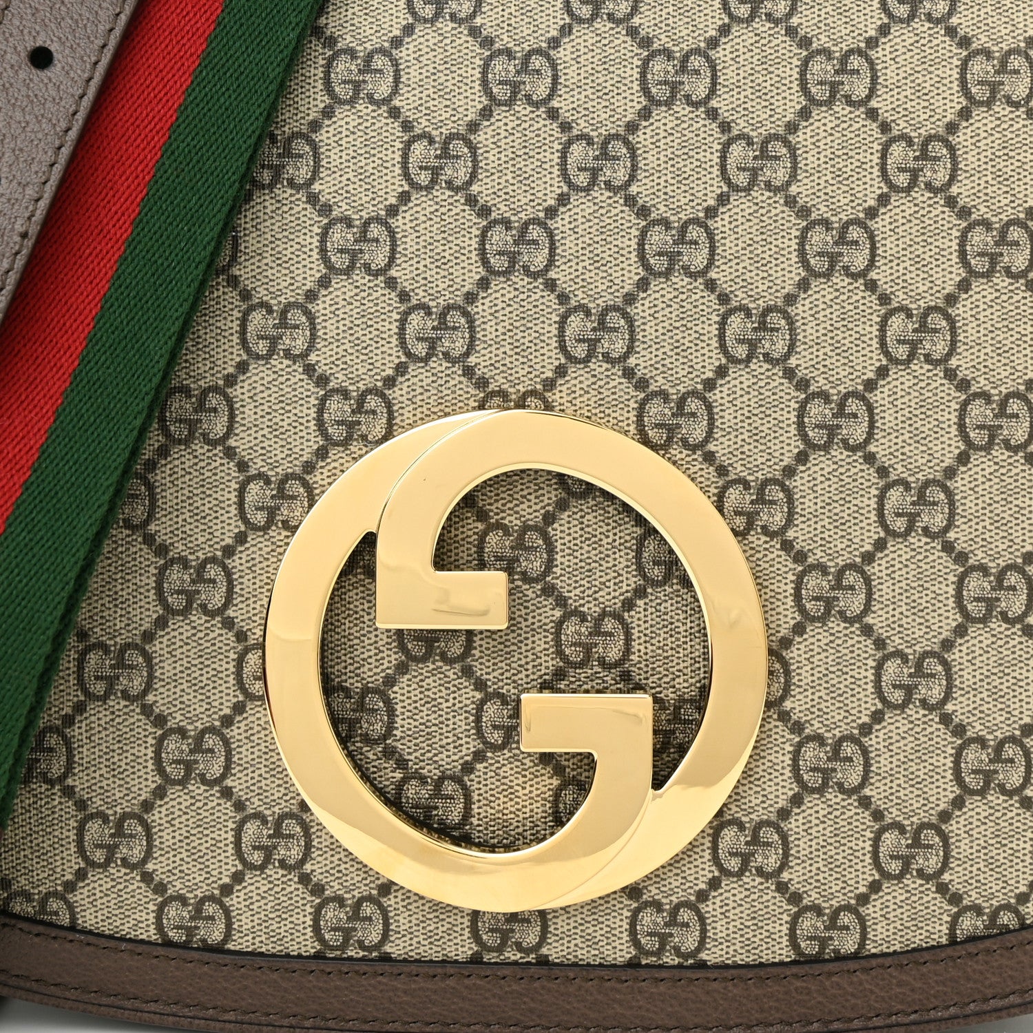 Gucci GG Supreme Monogram Textured Dollar Calfskin Web Medium Blondie Top Handle Shoulder Flap Bag Beige Ebony New Acero 9 of 11