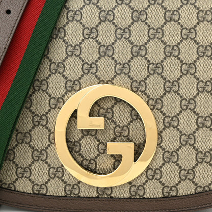 Gucci GG Supreme Monogram Textured Dollar Calfskin Web Medium Blondie Top Handle Shoulder Flap Bag Beige Ebony New Acero 9 of 11